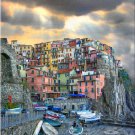 Tuscany ART Italian cliff Manarola boats Italy PAINTING