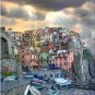 Tuscany ART Italian cliff Manarola boats Italy PAINTING