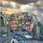 Tuscany ART Italian cliff Manarola boats Italy PAINTING