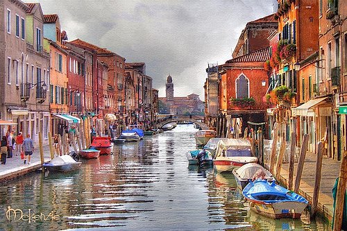 Tuscany Italy ART Burano Waterway Italian boat PAINTING