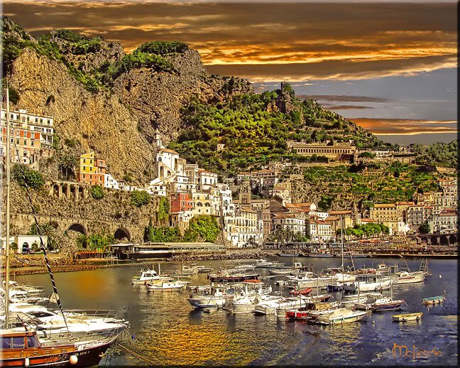 Tuscany Italy ART Boats Harbor Sunset Italian PAINTING