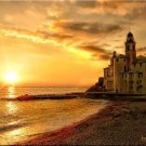 "Sunset at Camogli" Tuscany ART Ocean shore Italy PAINTING (24" x 30")