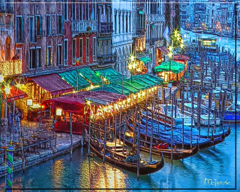 "Gondolas at the Cafes" Metallic Print (20 x 24)