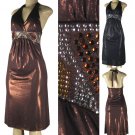 (1044D) Ipona jujnior metallic halter dress w/nailhead mid