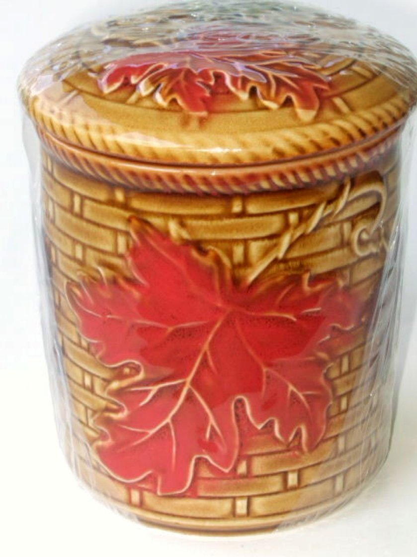 Fall Leaves Mini Ceramic Canister Autumn Kitchen Decor