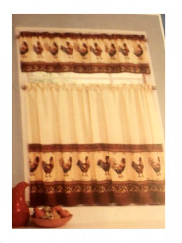 Tuscan Roosters Kitchen Curtains Tiers Valance Set