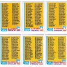 1982 Topps Unmarked Checklist Set-6 Cards