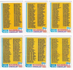 1982 Topps Unmarked Checklist Set-6 Cards