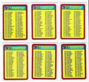 1983 Donruss Unmarked Checklist Set-6 Cards