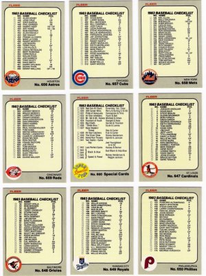 1983 Fleer Unmarked Checklist Set-14 Cards