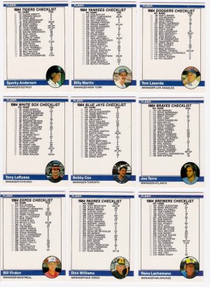 1984 Fleer Unmarked Checklist Set-14 Cards