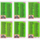 1984 Topps Unmarked Checklist Set-6 Cards