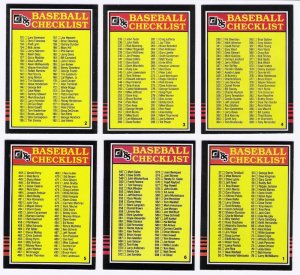1985 Donruss Unmarked Checklist Set-6 Cards