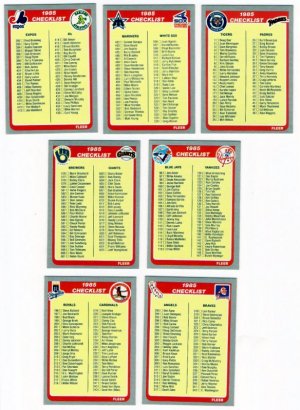 1985 Fleer Unmarked Checklist Set-7 Cards