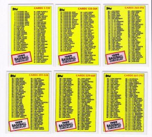 1985 Topps Unmarked Checklist Set-6 Cards