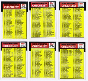 1986 Topps Unmarked Checklist Set-6 Cards