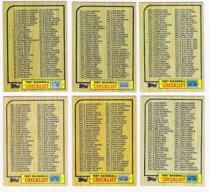 1987 Topps Unmarked Checklist Set-6 Cards