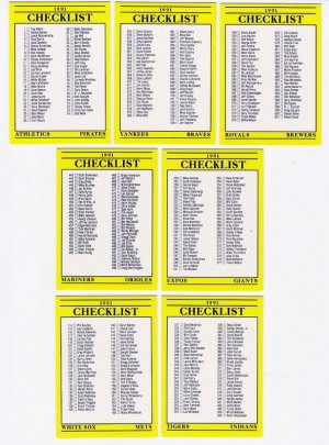 1991 Fleer Unmarked Checklist Set-7 Cards