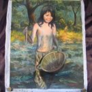 Cambodian Little girl catching fish oil painting art A Cambodian Little girl catching fish oil painting art A