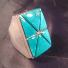 925 Arizona Turquoise Ring silver speck Size 8.75 A
