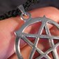 Large 925 sterling silver wicca inverted pentagram pendant necklace jewelry art