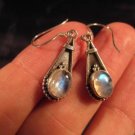 925 Silver Moonstone pair Earrings Earring jewelry Nepal himalayan art A8