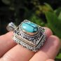 925 Silver Turquoise Compartment Locket Pendant Necklace Nepal Jewelry Art B2