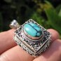 925 Silver Turquoise Compartment Locket Pendant Necklace Nepal Jewelry Art B2