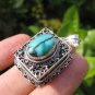 925 Silver Turquoise Compartment Locket Pendant Necklace Nepal Jewelry Art B2