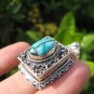 925 Silver Turquoise Compartment Locket Pendant Necklace Nepal Jewelry Art B2