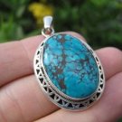 925 Silver Tibetan Turquoise stone pendant necklace Nepal Himalayan art B4