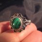 925 Silver Malachite crystal stone Ring Nepal jewelry art Size 7.5 US P GB