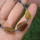 925 Silver Roman Glass Amber color old Antique Bead Necklace 1200 yrs A3