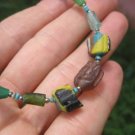925 Silver Roman Glass Green old Antique Bead Necklace 1200 yrs A5