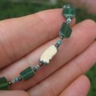 925 Silver Roman Glass Green old Antique Bead Necklace 1200 yrs A3