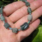 925 Silver Roman Glass Green old Antique Bead Necklace 1200 yrs A8