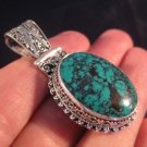 925 Silver Tibetan Turquoise stone crystal Pendant Necklace Nepal Jewelry Art B7