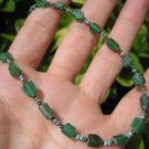 925 Silver Roman Glass Green old Antique Bead Necklace 1200 yrs A10