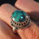 925 Silver Tibetan Turquoise stone Ring  jewelry Nepal Size 9 US A5