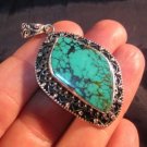 925 Silver Tibetan Turquoise stone crystal Pendant Necklace Nepal Jewelry Art B1