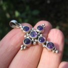 925 Silver Natural Amethyst Cross pendant mineral necklace Nepal