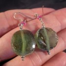 925 Silver Roman Glass Earrings Afghanistan jewelry art 1500 yrs green color A4