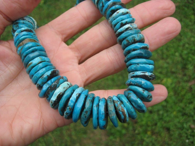 925 Silver Arizona Turquoise Bead necklace Thailand Jewelry art A30