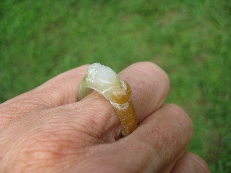 Natural White Green Jade ring Thailand jewelry stone mineral art size 8.5 A10