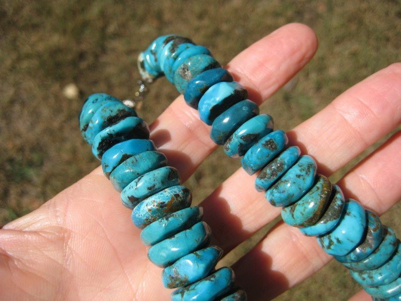 925 Silver Arizona Turquoise Bead necklace Thailand Jewelry art A25