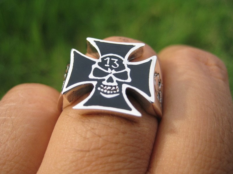 925 Silver skull ring lucky number 13 thirteen jewelry art Thailand A4