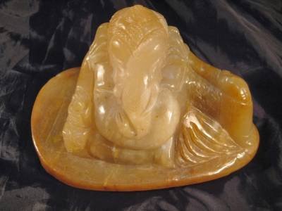 Large Natural Yellow Honey Jade Carnelian Agate stone mineral Ganesh Carving