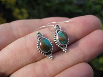 925 Silver Tibetan Turquoise Earrings Earring jewelry Nepal himalayan art A3