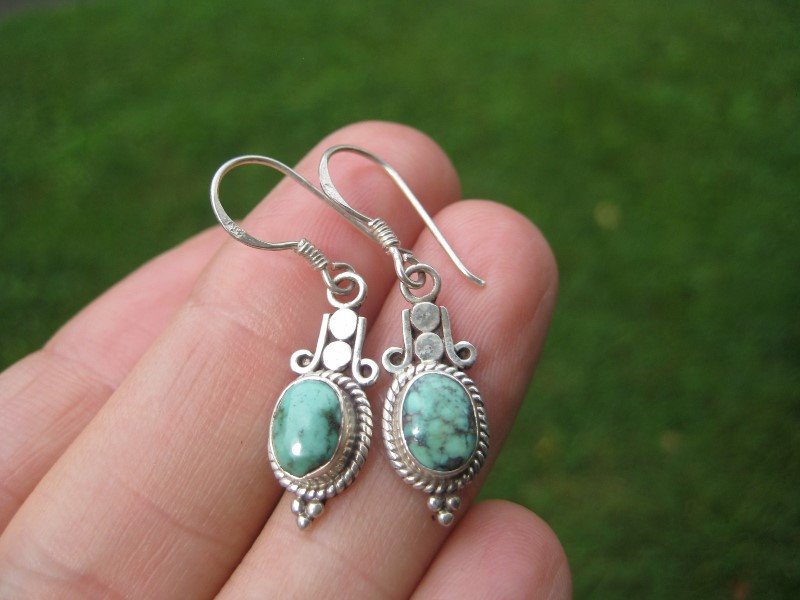 925 silver natural Tibetan stone turquoise earrings earring Nepal jewelry A15