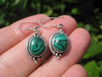 925 Silver Malachite pair Earrings Earring jewelry Nepal himalayan art A5